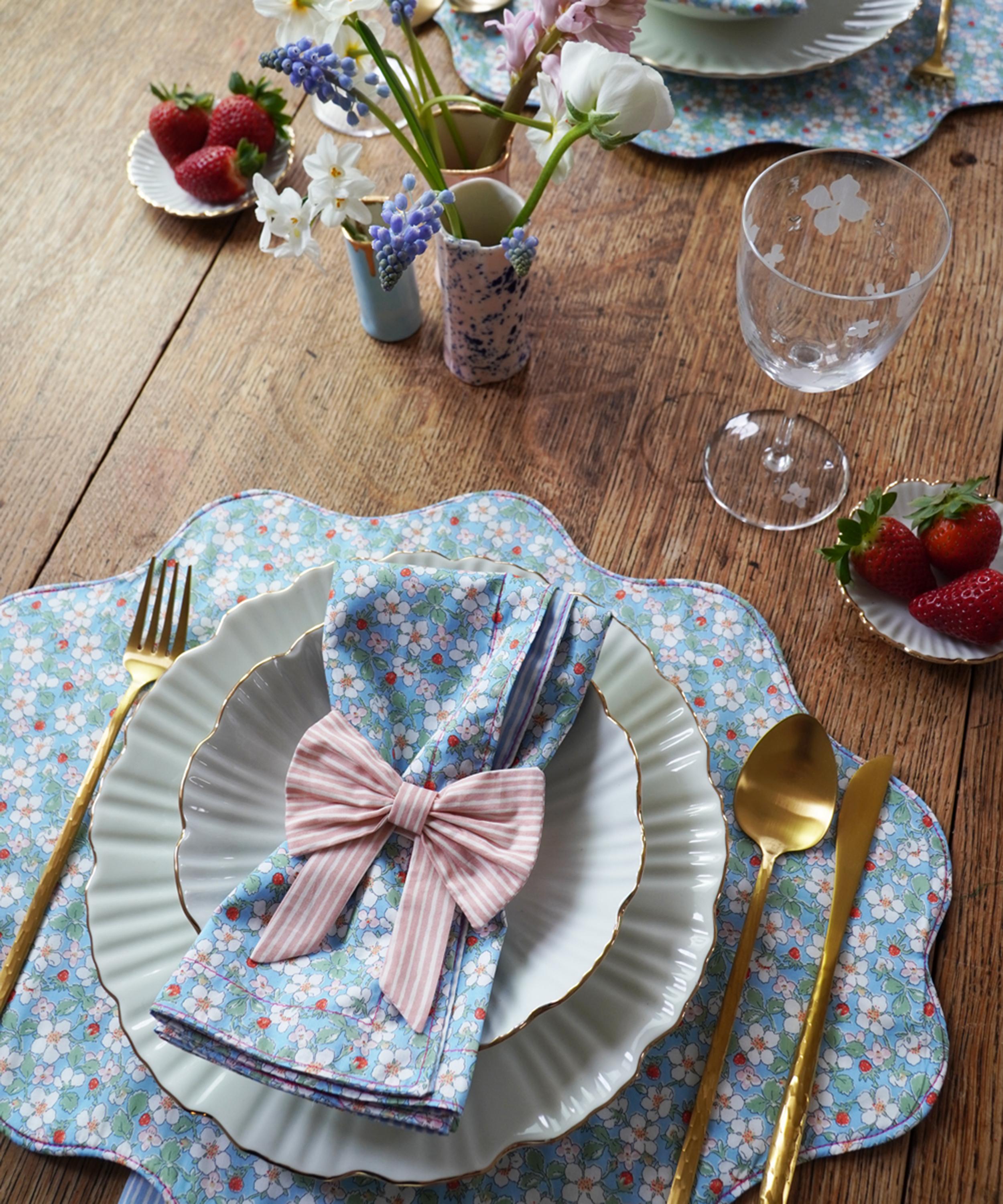 Coco & Wolf - Paysanne Blossom and Elements Blue Stitch Edge Napkins Set of Two image number 2