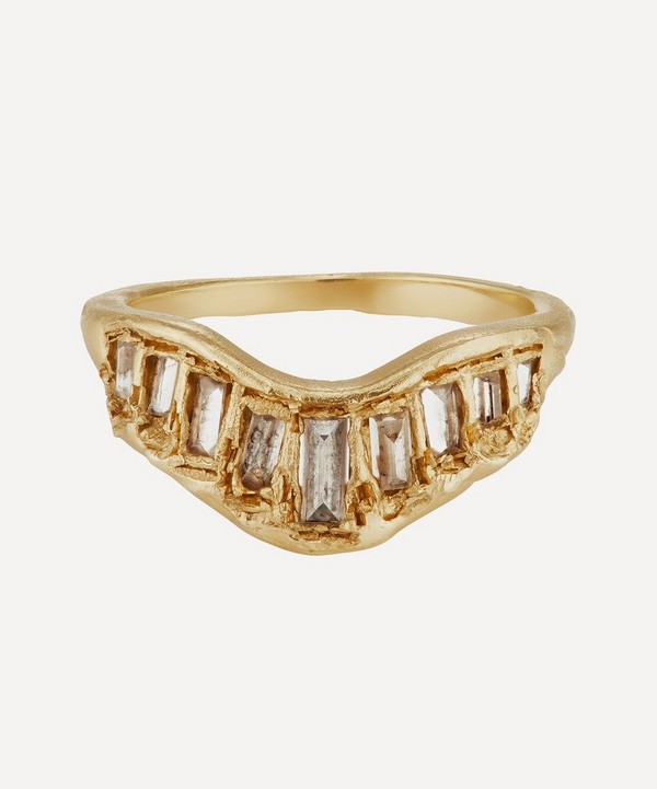 Ellis Mhairi Cameron - 14ct Gold Baguette LX Salt & Pepper Diamonds V Shape Scatter Ring