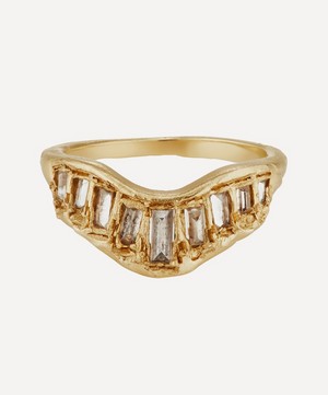 Ellis Mhairi Cameron - 14ct Gold Baguette LX Salt & Pepper Diamonds V Shape Scatter Ring image number 0