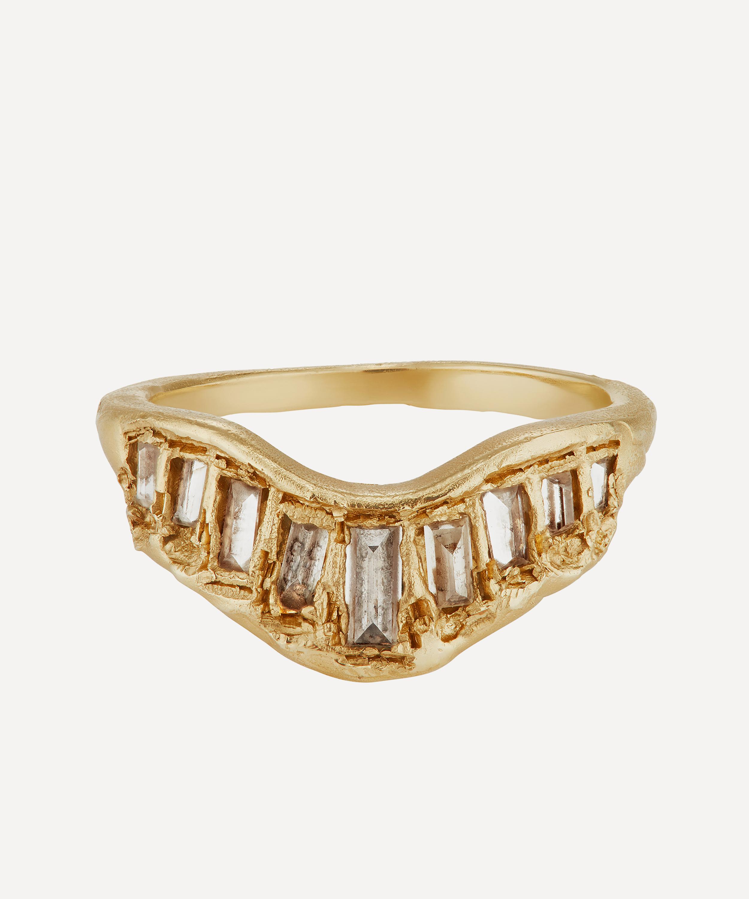 Ellis Mhairi Cameron - 14ct Gold Baguette LX Salt & Pepper Diamonds V Shape Scatter Ring image number 0