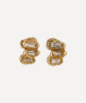 14ct Gold Baguette X Lemon Diamond Scatter Medium Stud Earrings