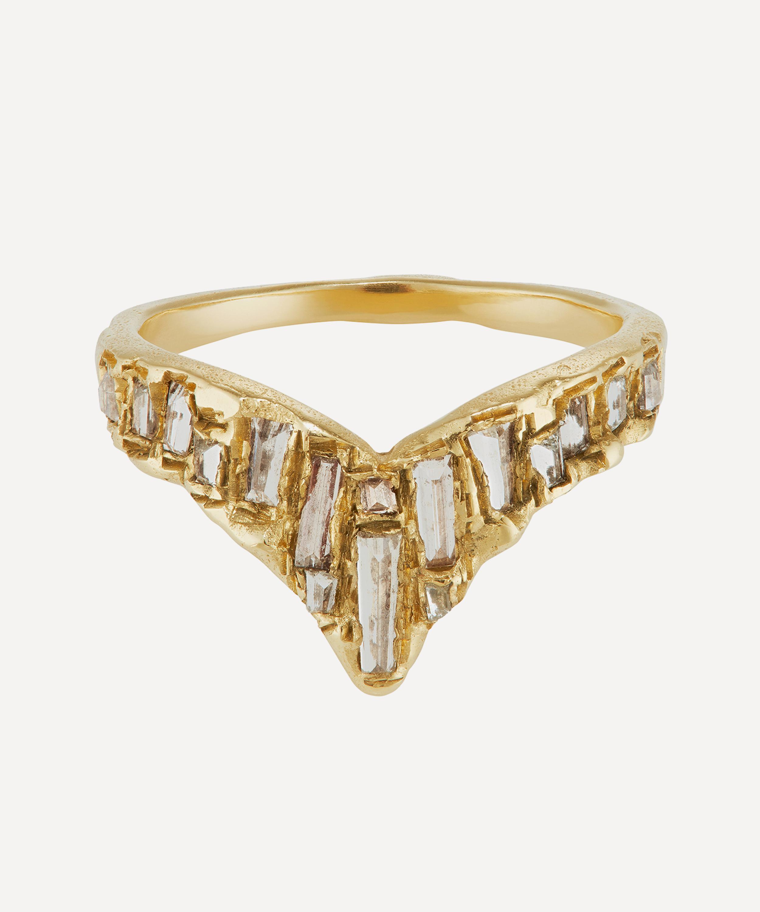 Ellis Mhairi Cameron - 14ct Gold Baguette X White Diamonds V Shape Scatter Ring