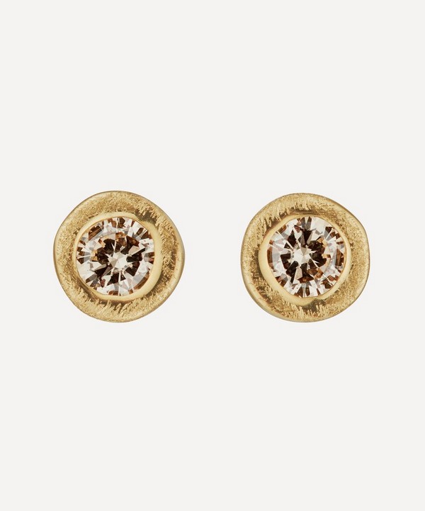 Ellis Mhairi Cameron - 14ct Gold II 4mm Textured Diamond Stud Earrings image number null