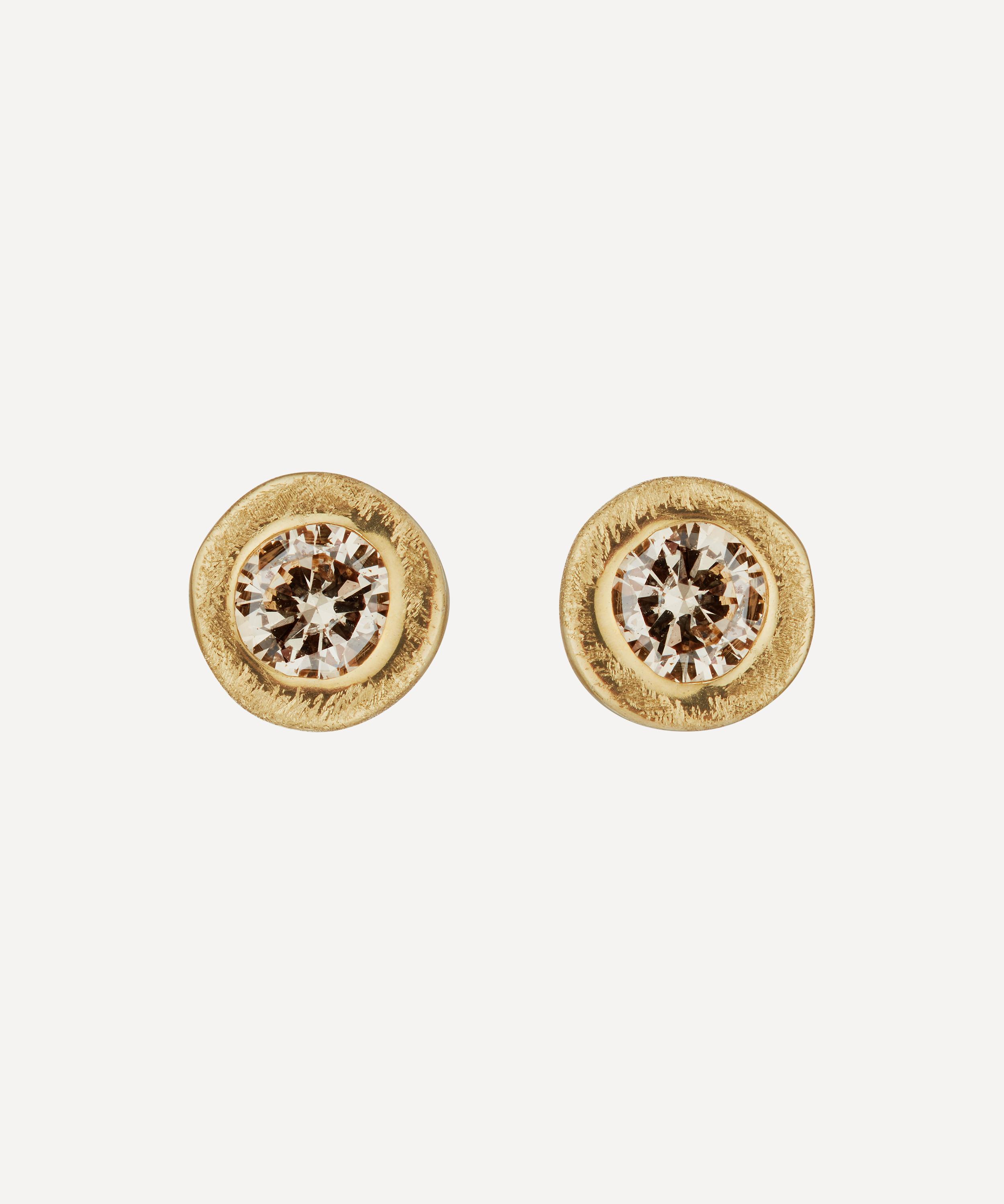 Ellis Mhairi Cameron - 14ct Gold II 4mm Textured Diamond Stud Earrings image number 0