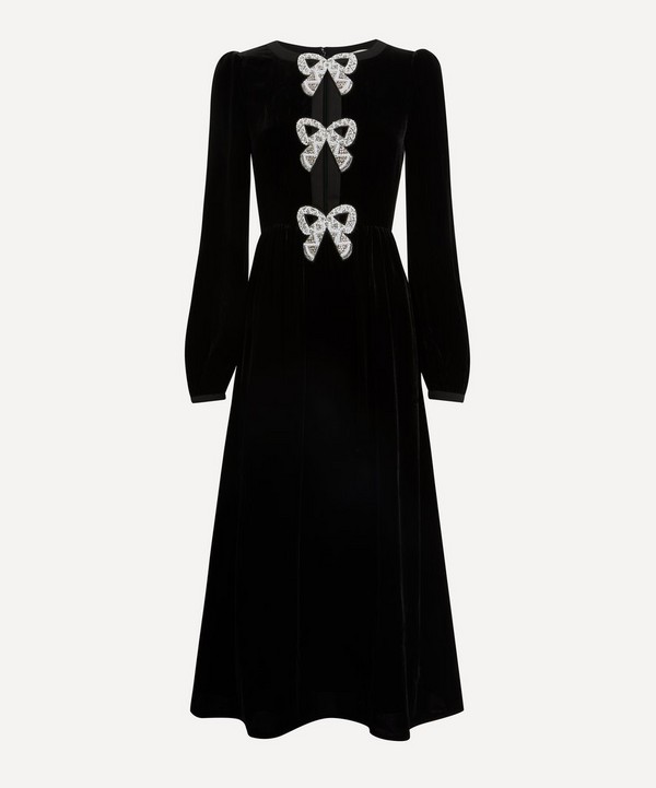 Saloni - Camille Velvet Embellished Bows Midi-Dress image number null