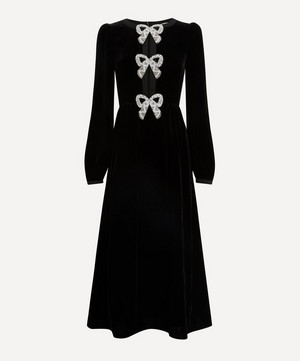 Saloni - Camille Velvet Embellished Bows Midi-Dress image number 0