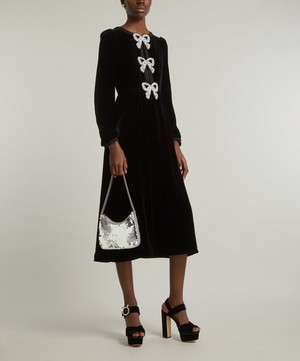 Saloni - Camille Velvet Embellished Bows Midi-Dress image number 1