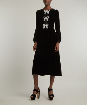 Saloni - Camille Velvet Embellished Bows Midi-Dress image number 2