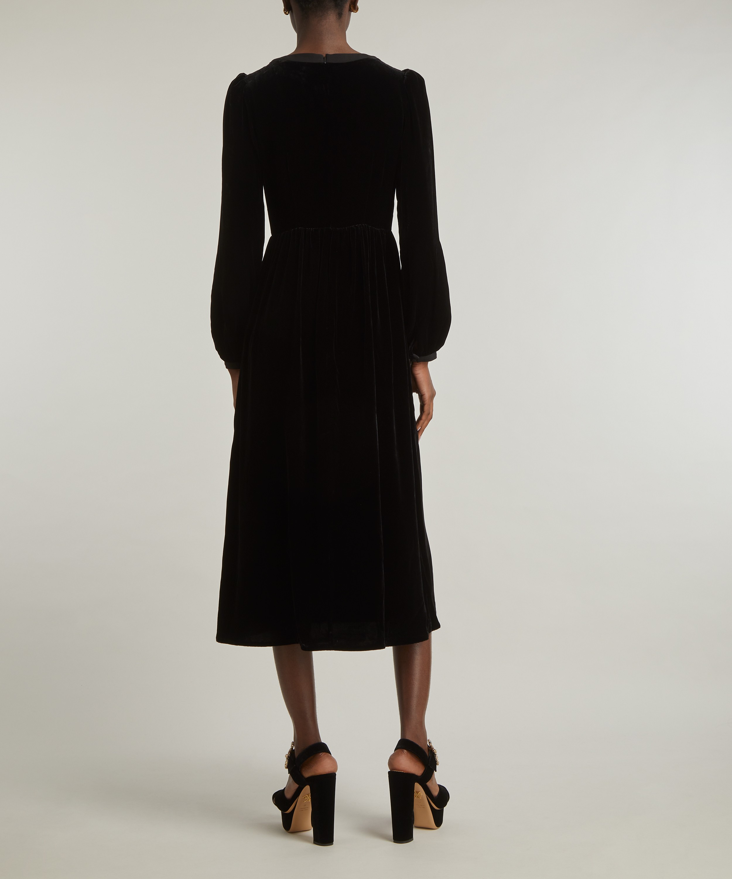 Saloni - Camille Velvet Embellished Bows Midi-Dress image number 3