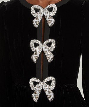 Saloni - Camille Velvet Embellished Bows Midi-Dress image number 4