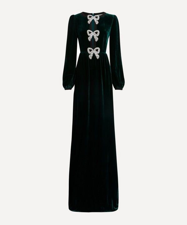 Saloni - Camille Velvet Embellished Bows Maxi-Dress