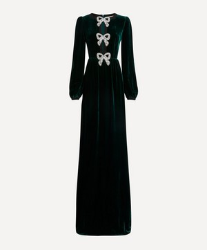 Saloni - Camille Velvet Embellished Bows Maxi-Dress image number 0