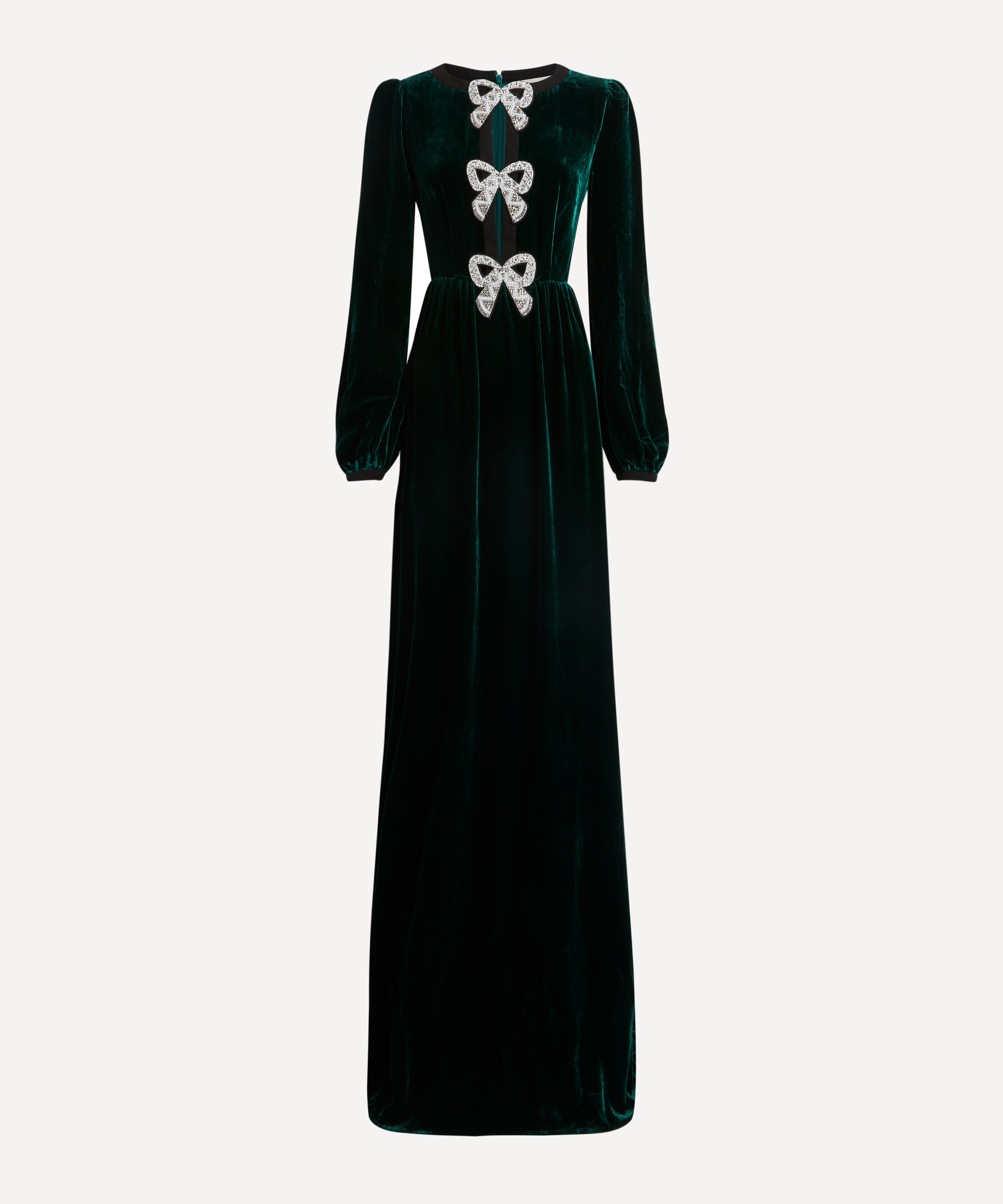Saloni - Camille Velvet Embellished Bows Maxi-Dress image number 0