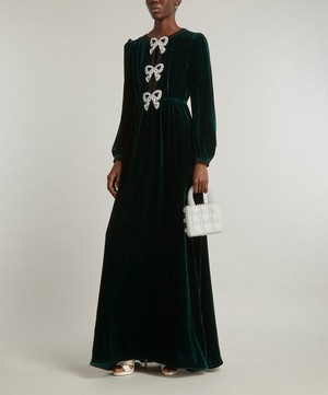 Saloni - Camille Velvet Embellished Bows Maxi-Dress image number 1