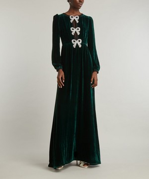 Saloni - Camille Velvet Embellished Bows Maxi-Dress image number 2