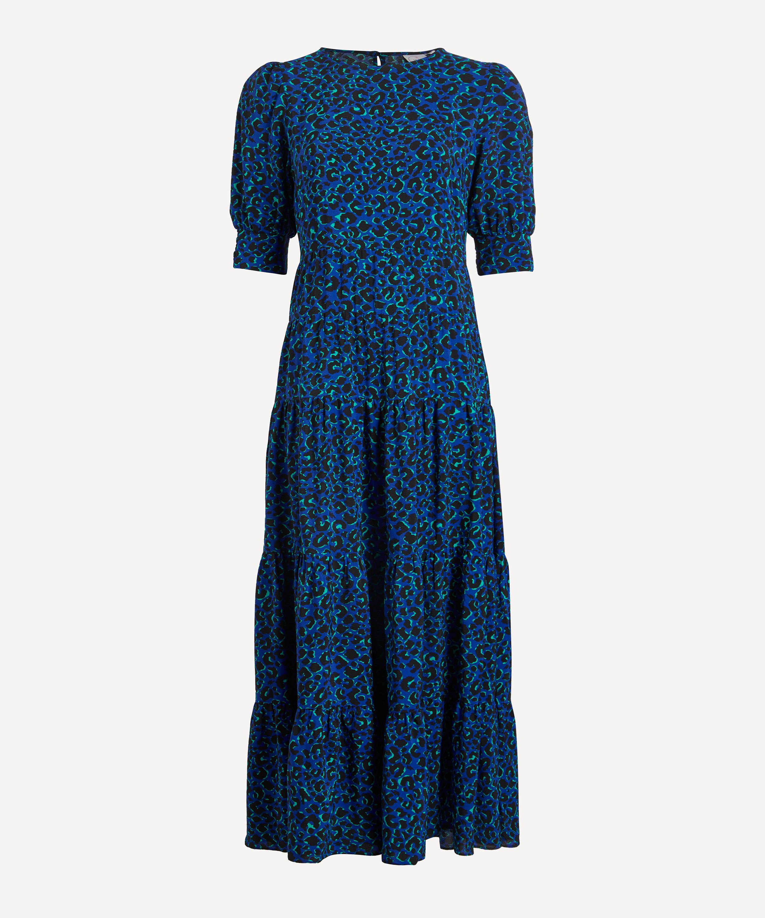 Green with Blue & Black Shadow Leopard Midi Dress Scamp & Dude