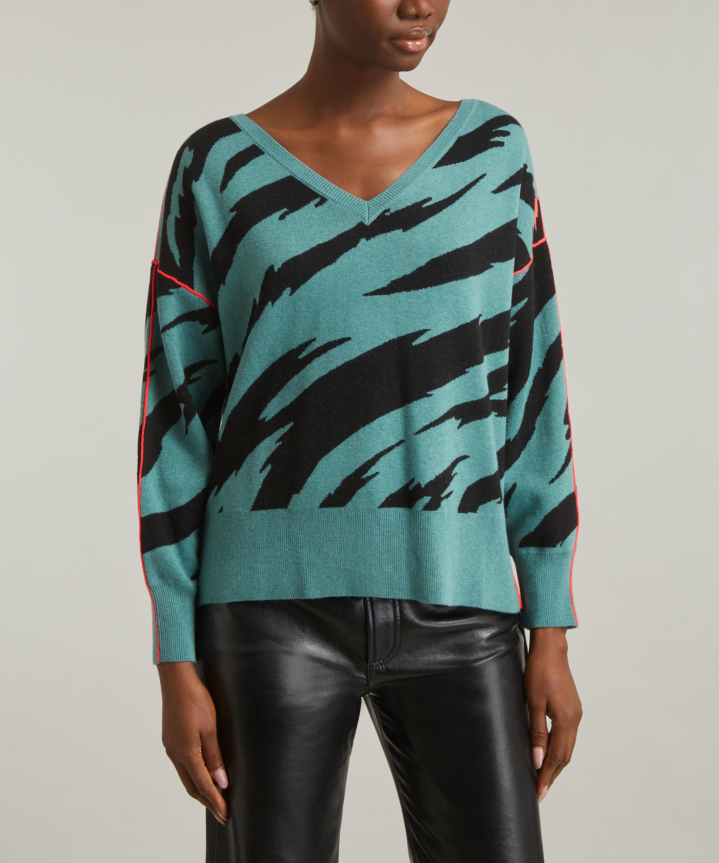 Scamp & Dude - Khaki with Black Jacquard Zebra V-neck Jumper image number 2