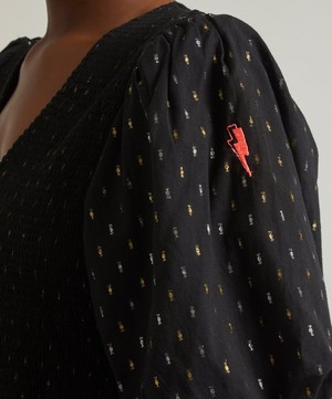 Scamp & Dude - Metallic Detailing Shirred Puff Sleeve Midi Dress image number 4