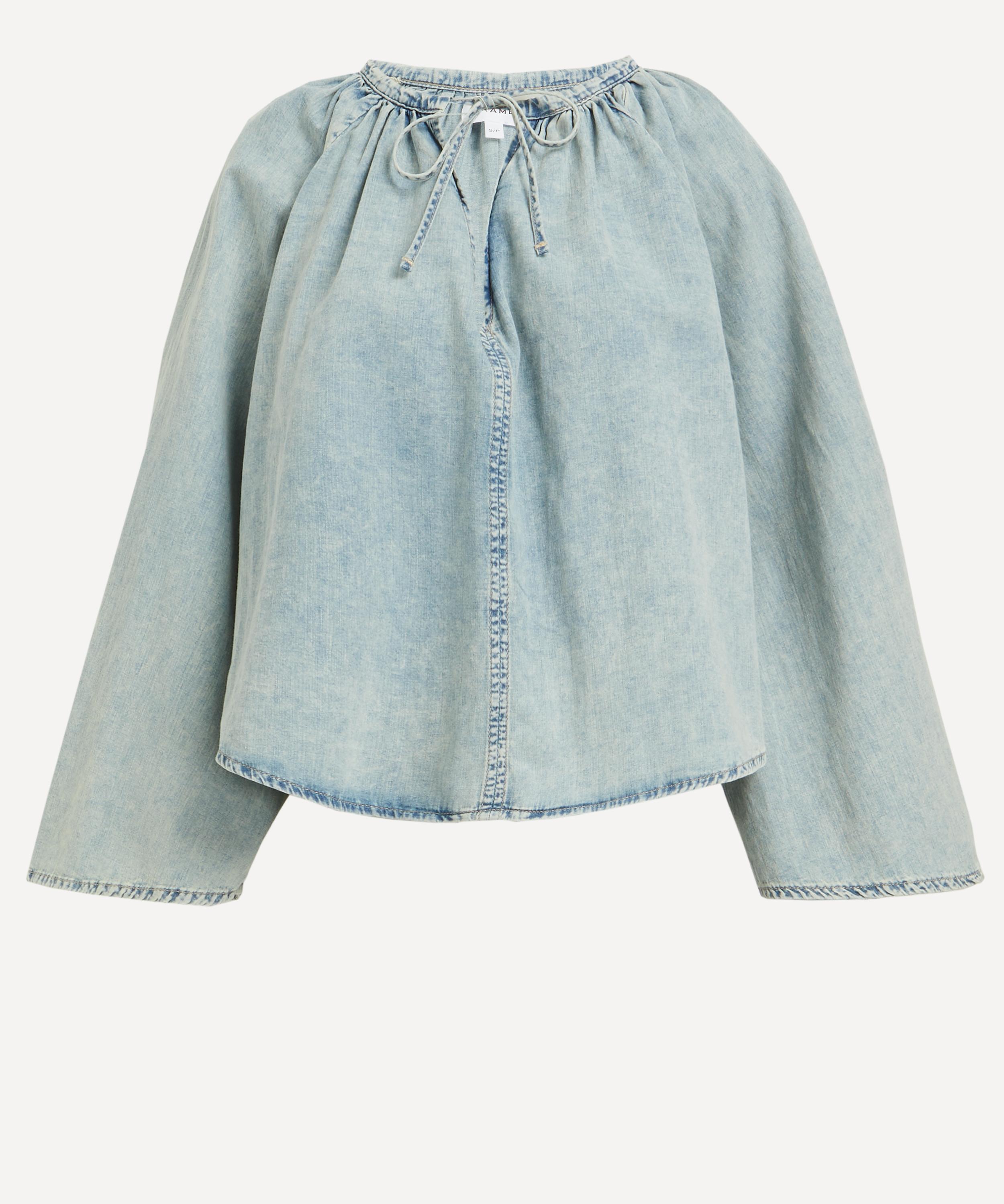 Frame - V-Neck Shirred Denim Blouse image number 0