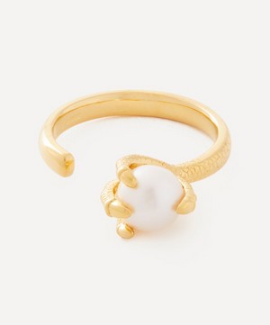 Maria Nilsdotter - 18ct Gold-Plated Tiny Claw Pearl Ring image number 0