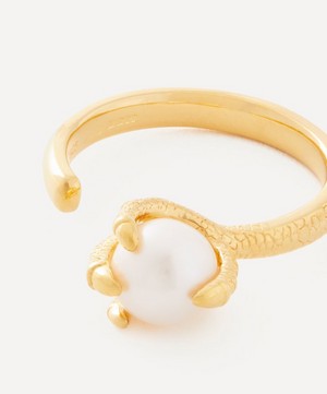 Maria Nilsdotter - 18ct Gold-Plated Tiny Claw Pearl Ring image number 1