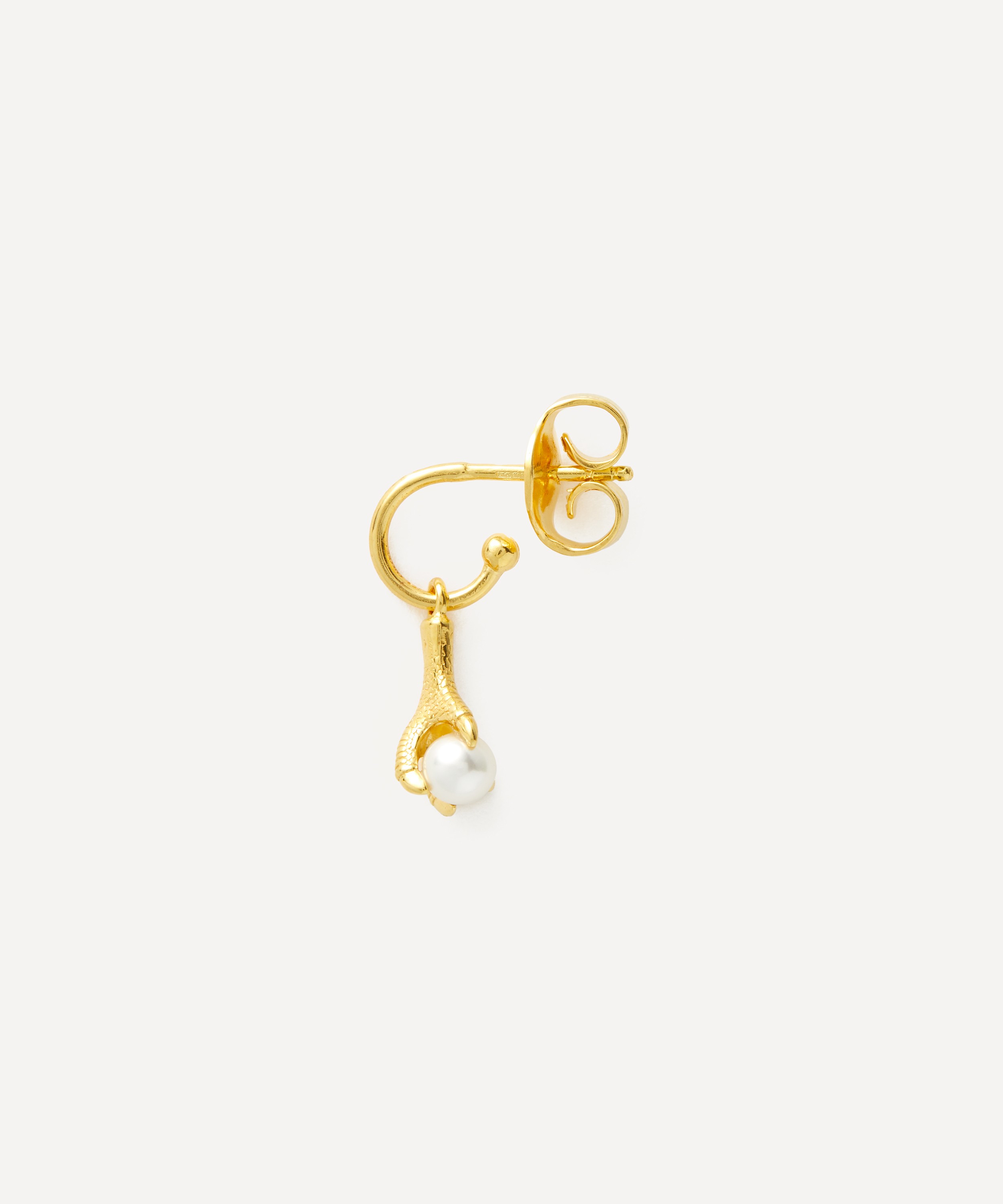 Maria Nilsdotter - 18ct Gold-Plated Tiny Claw Pearl Drop Earring image number 1