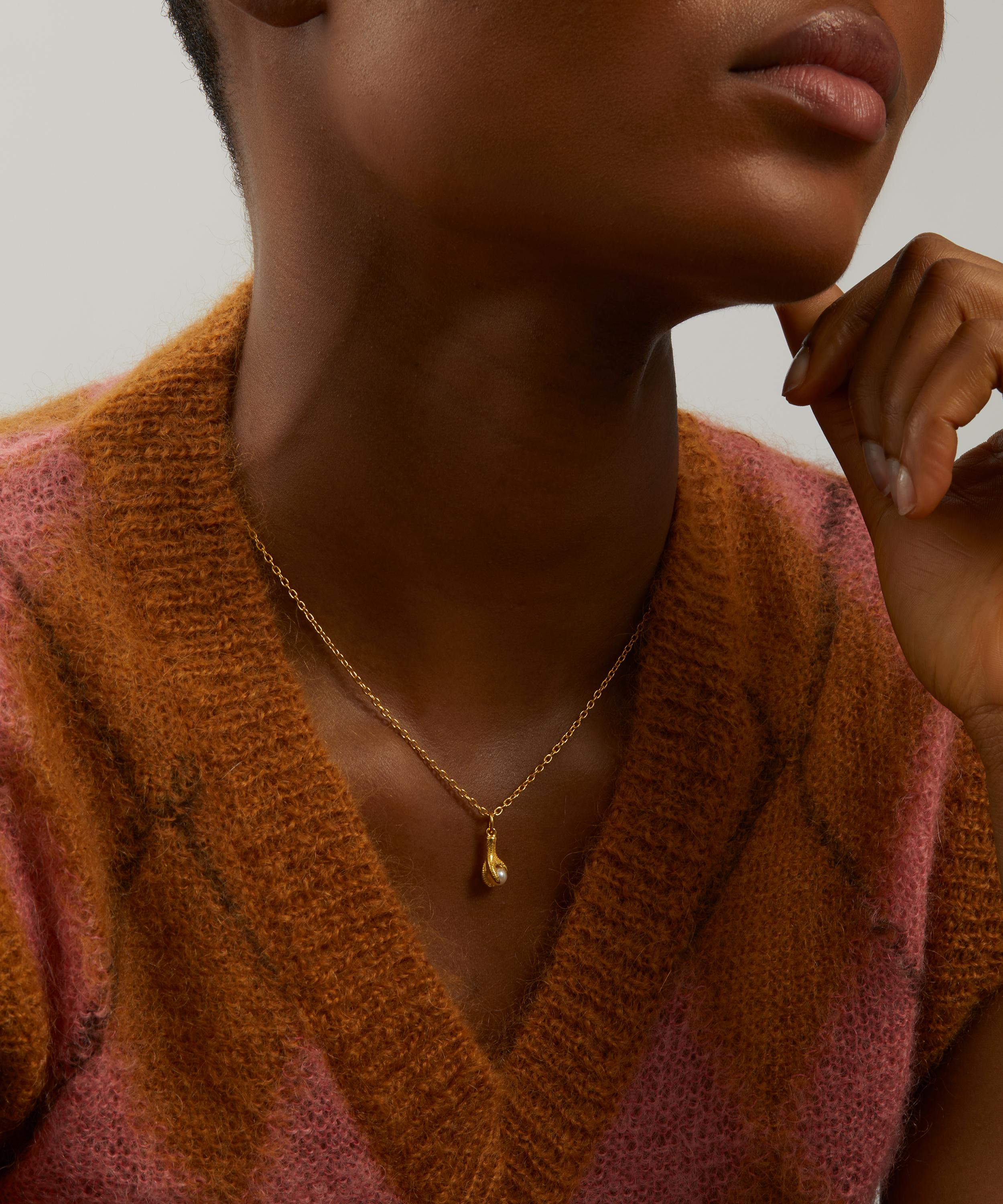 Maria Nilsdotter - 18ct Gold-Plated Tiny Claw Pearl Pendant Necklace image number 1