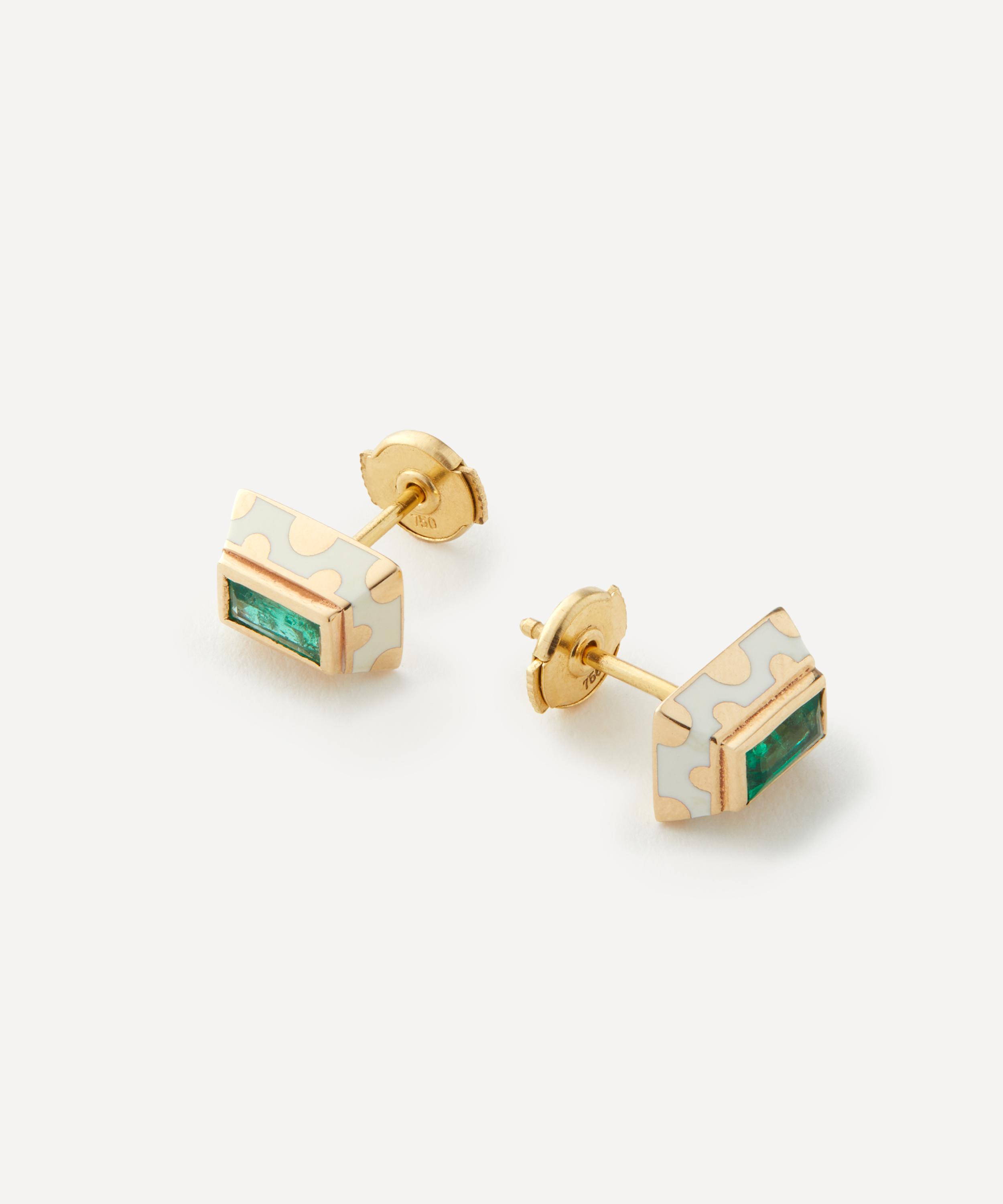 Alice Cicolini - 14ct Gold Memphis Dot Baguette Emerald Stud Earrings image number 2
