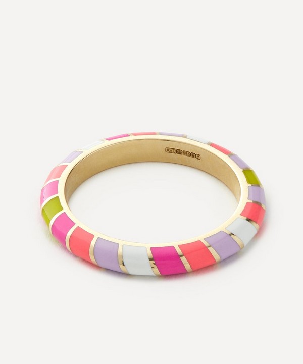 Alice Cicolini - 14ct Gold Memphis Graduated Pink Candy Stripe Band Ring image number null