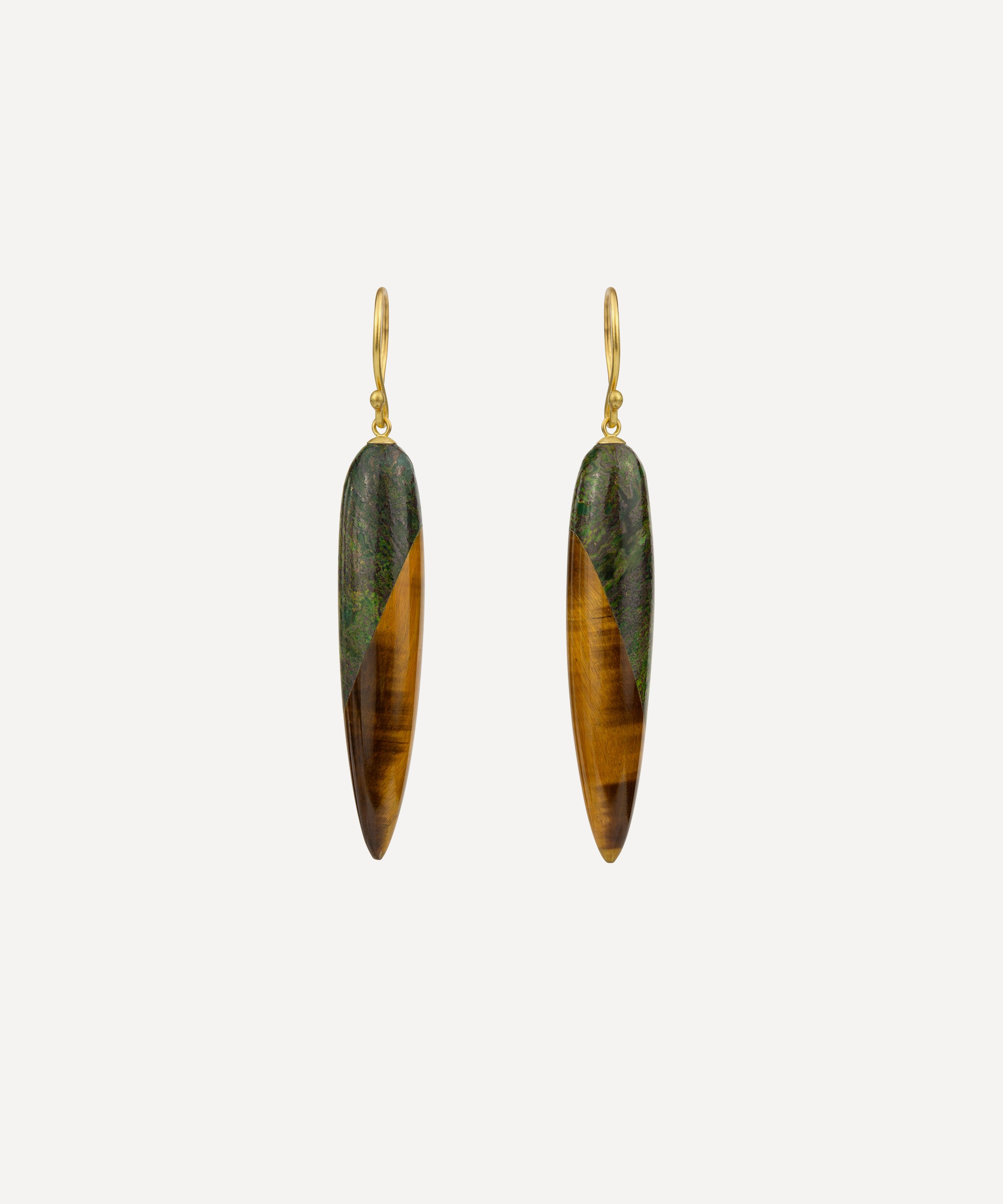 Jacqueline Cullen - 18ct Gold Astra-Nova Tigers Eye Tapered Drop Earrings