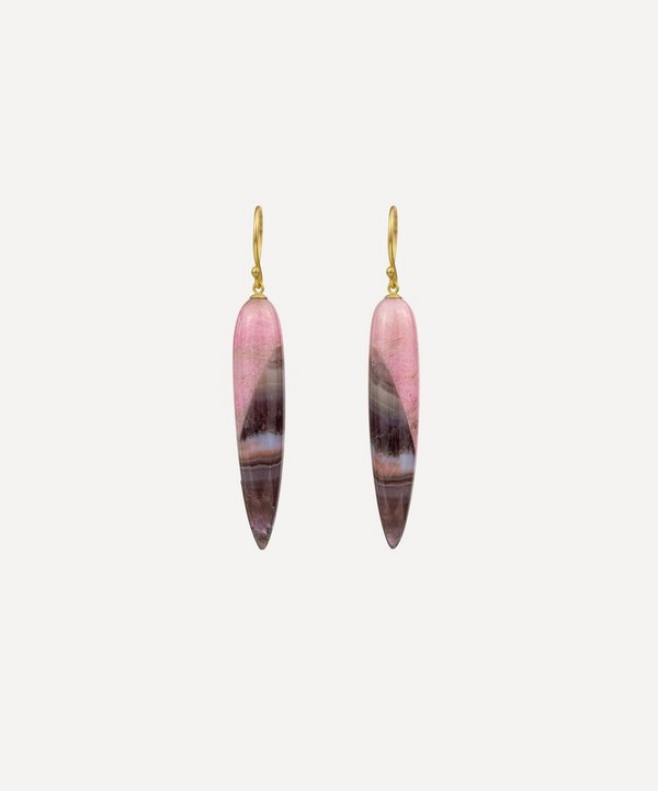 Jacqueline Cullen - 18ct Gold Astra-Nova Amethyst Lace Agate Tapered Drop Earrings image number null