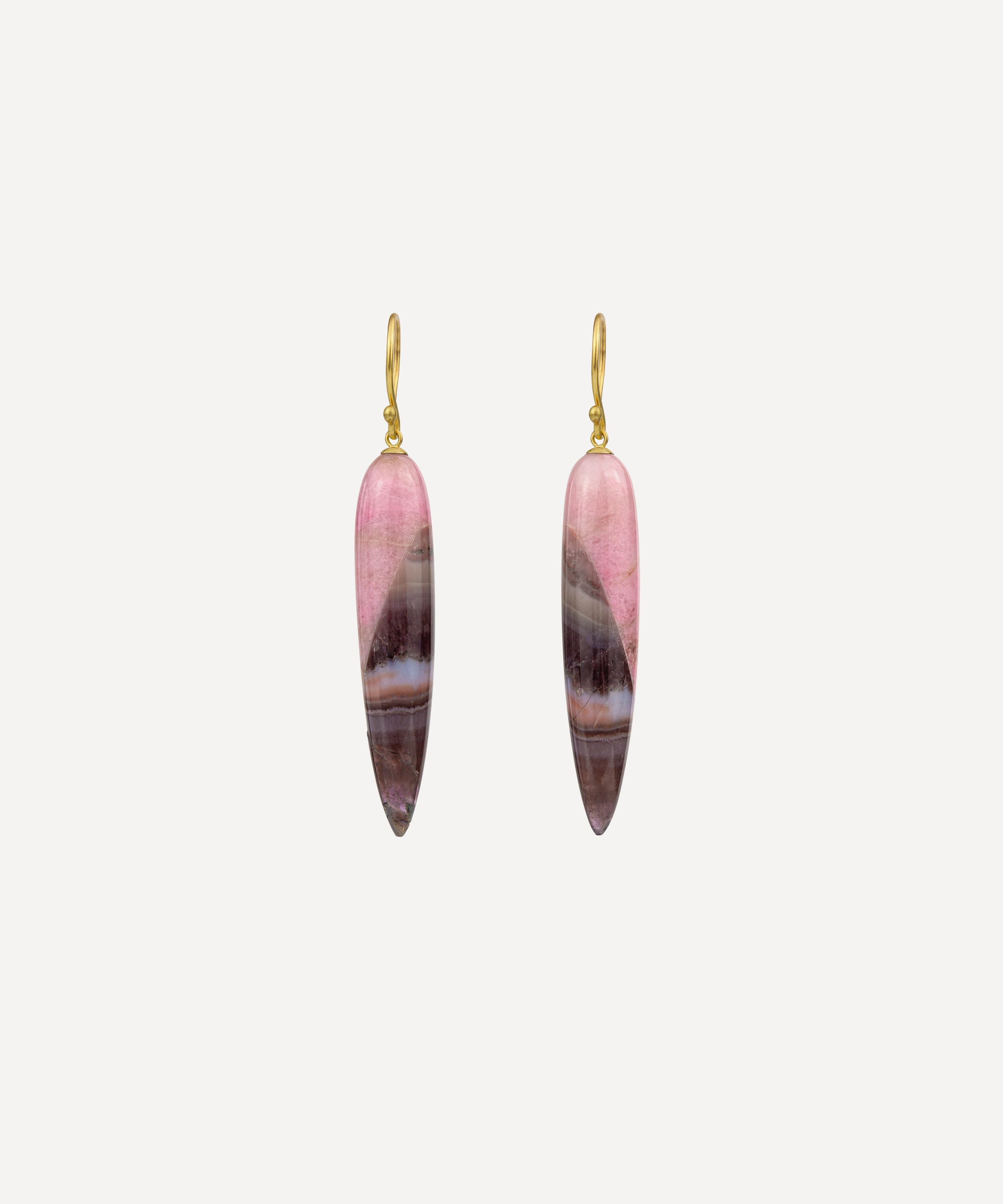 Jacqueline Cullen - 18ct Gold Astra-Nova Amethyst Lace Agate Tapered Drop Earrings image number 0