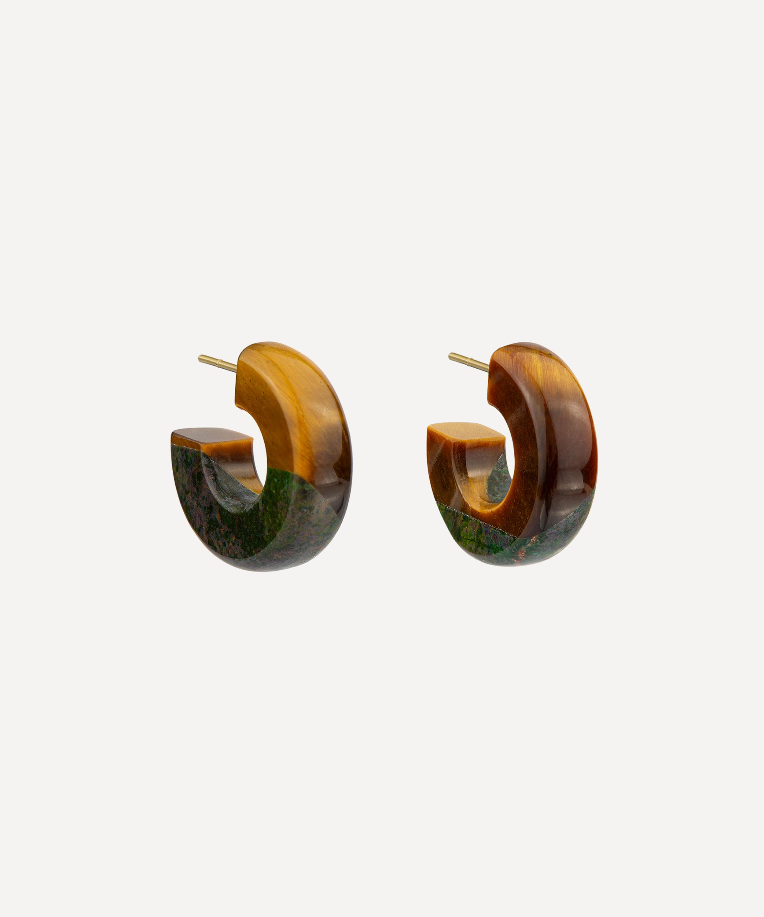 Jacqueline Cullen - 18ct Gold Astra-Nova Tigers Eye Huggie Hoop Earrings image number 0