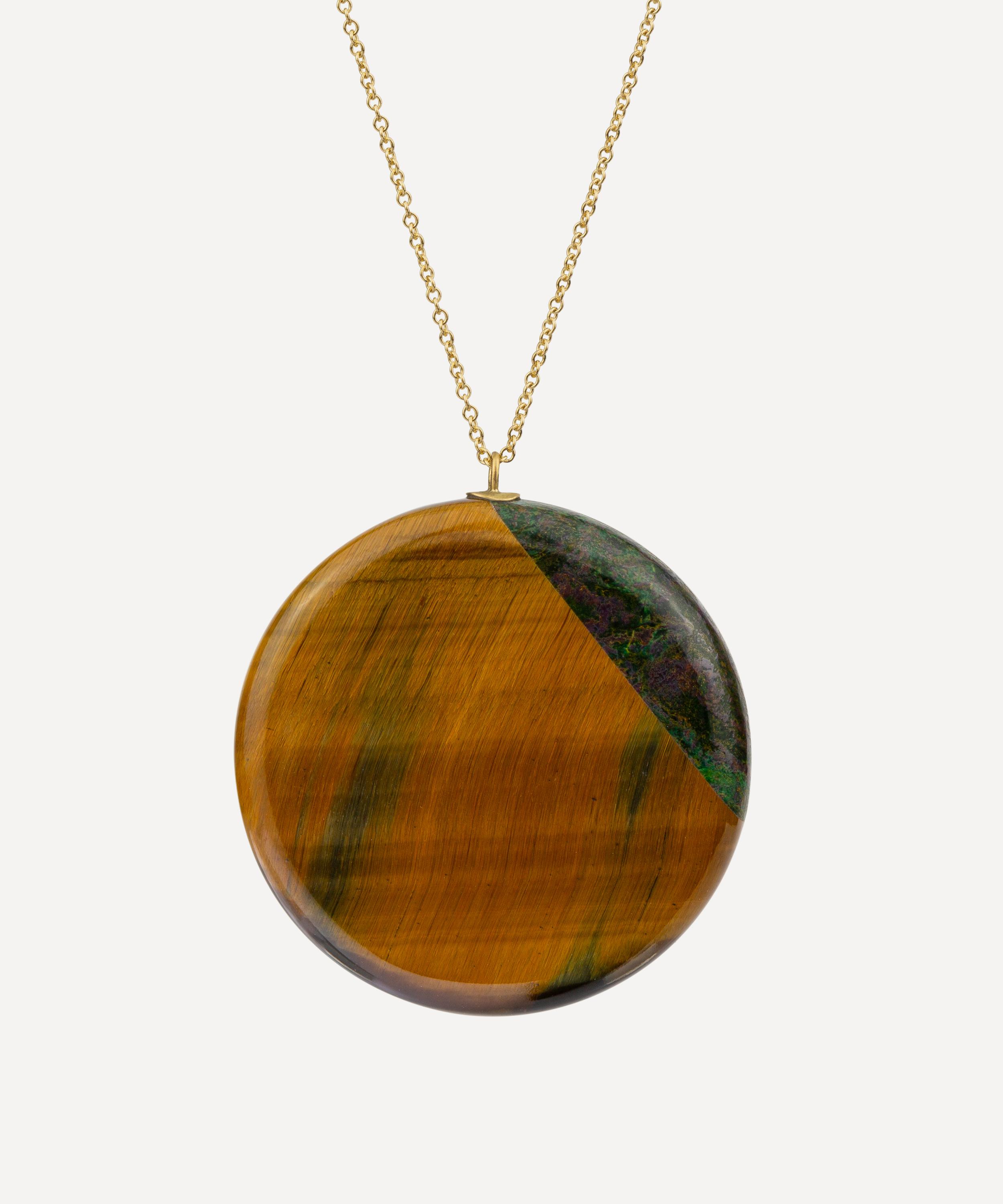 Jacqueline Cullen - 18ct Gold Astra-Nova Tigers Eye Disc Pendant Necklace image number 0