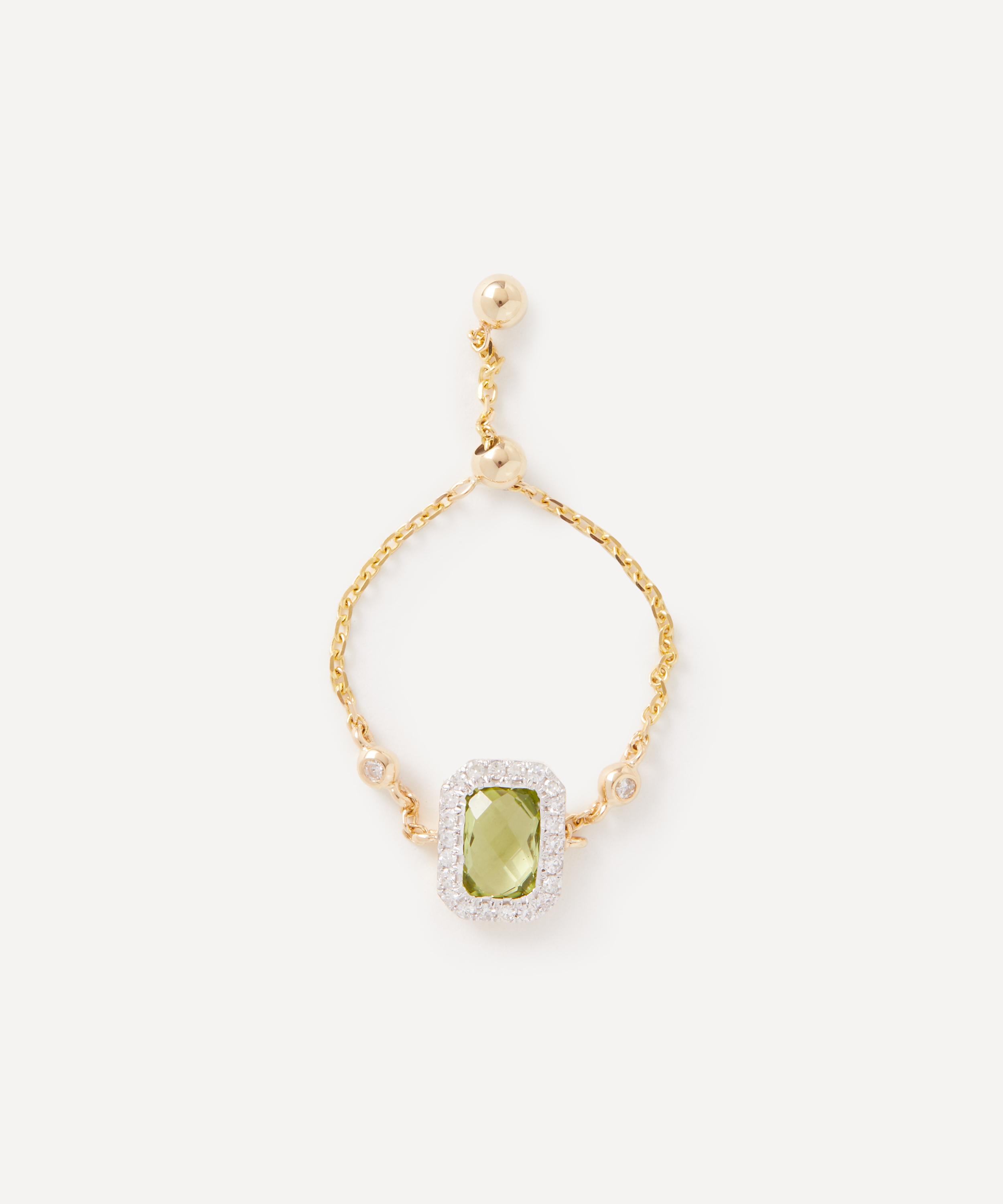 Anissa Kermiche 14ct Gold Square Peridot Chain Ring Liberty