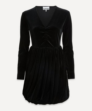 Ganni - Black Velvet Jersey Balloon Mini-Dress image number 0