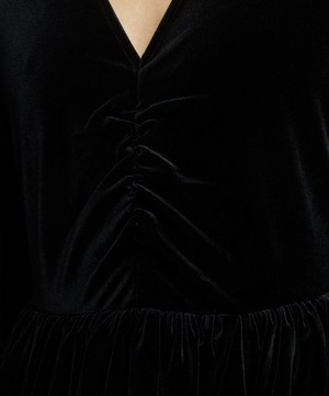 Ganni - Black Velvet Jersey Balloon Mini-Dress image number 4
