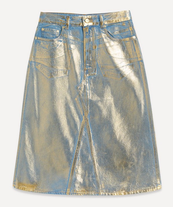 Ganni - Gold Denim Midi Skirt
