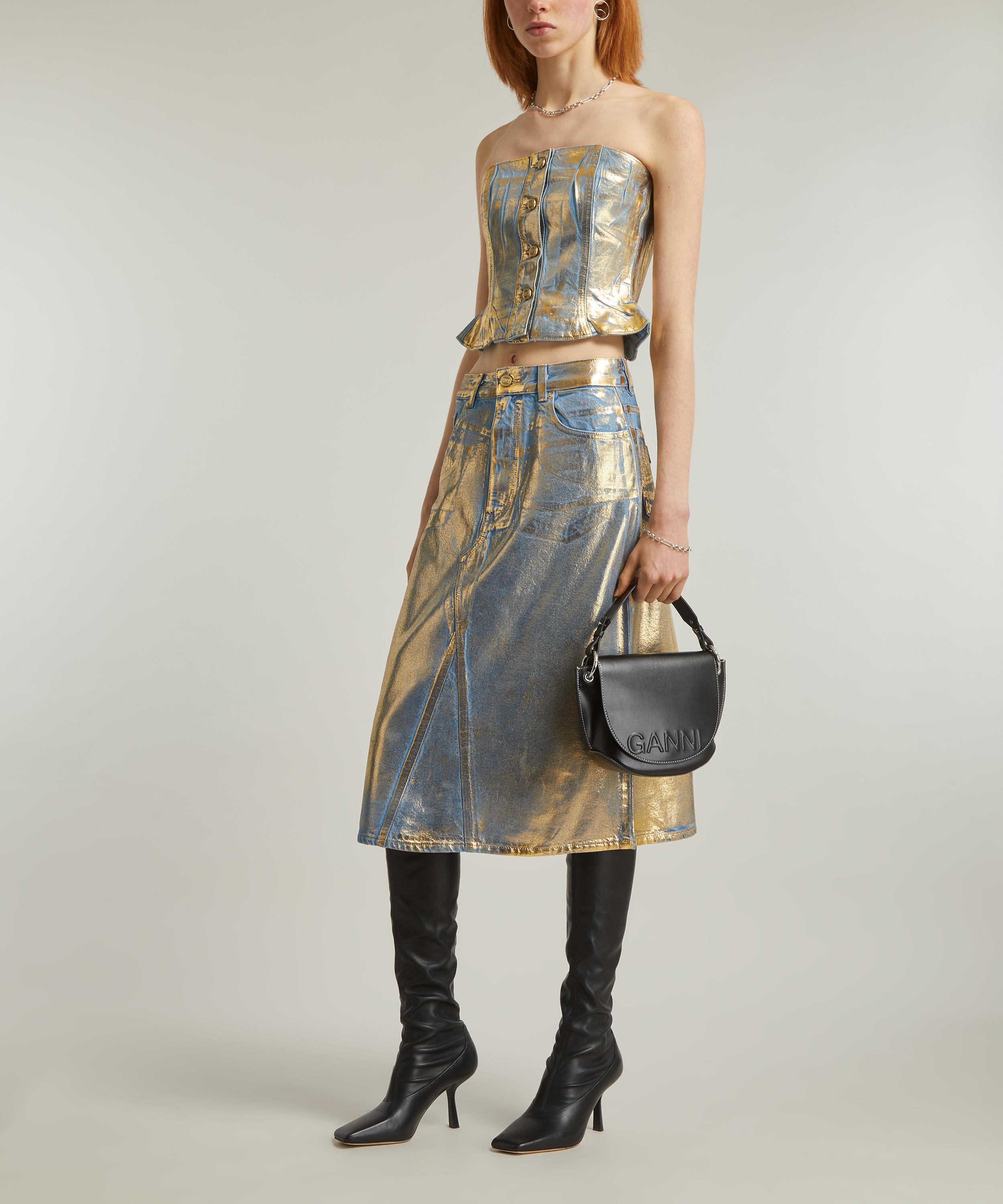 Ganni - Gold Denim Midi Skirt image number 1