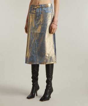 Ganni - Gold Denim Midi Skirt image number 2