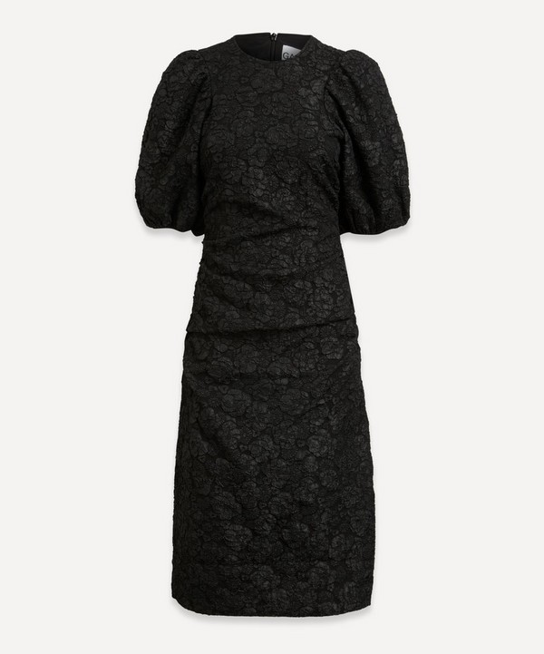 Ganni - Black Jacquard Puff-Sleeve Midi Dress