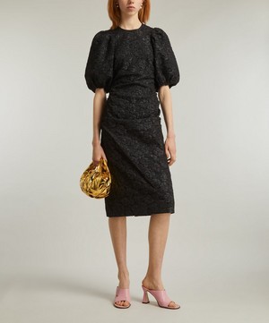 Ganni - Black Jacquard Puff-Sleeve Midi Dress image number 1