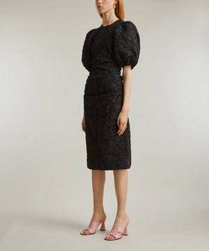 Ganni - Black Jacquard Puff-Sleeve Midi Dress image number 2