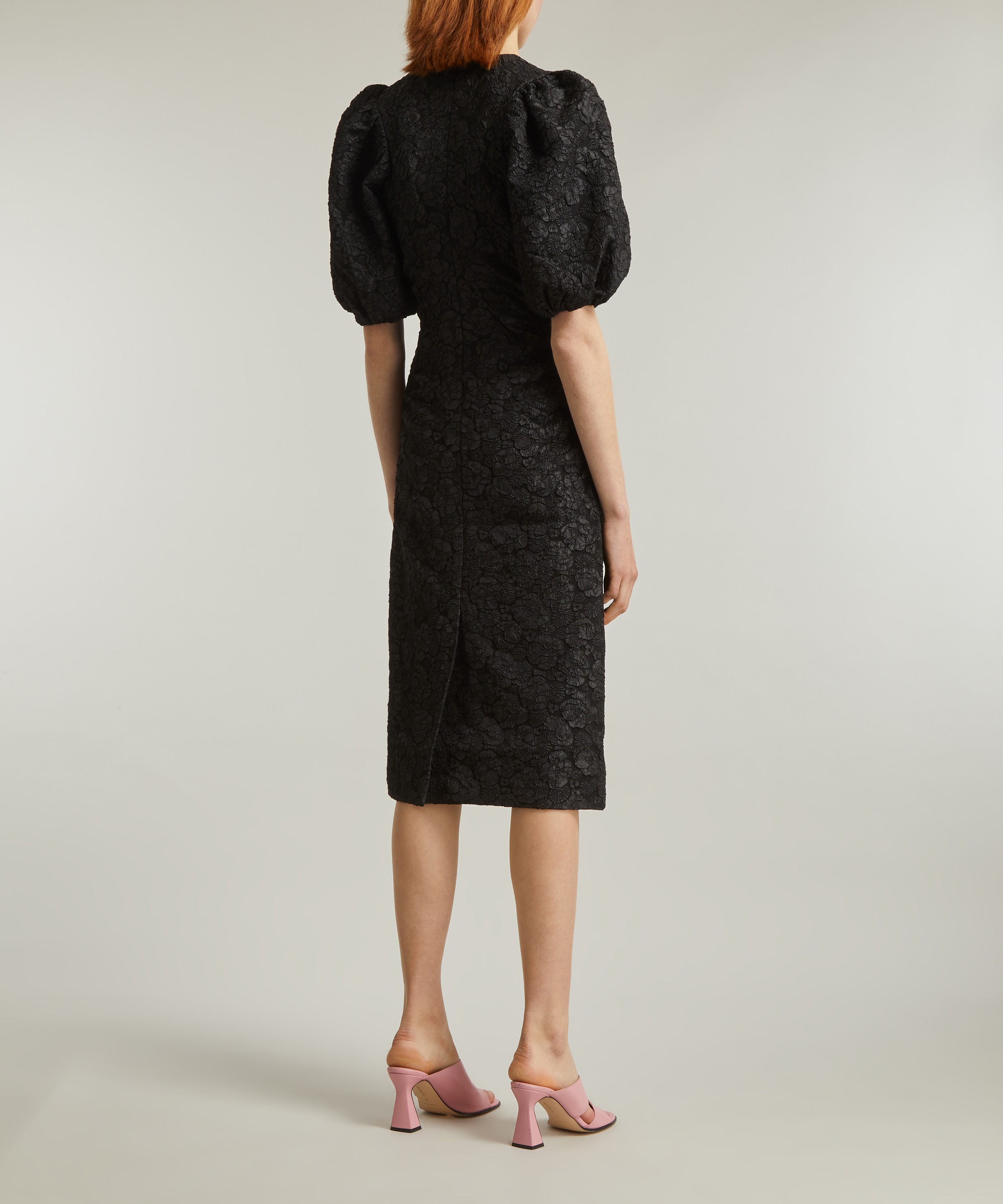 Ganni - Black Jacquard Puff-Sleeve Midi Dress image number 3