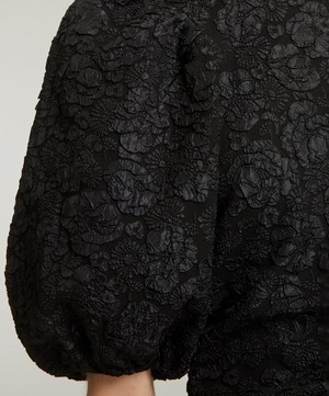 Ganni - Black Jacquard Puff-Sleeve Midi Dress image number 4