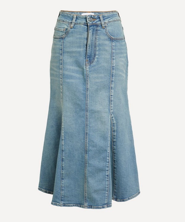 Ganni - Tint Denim Peplum Midi Skirt