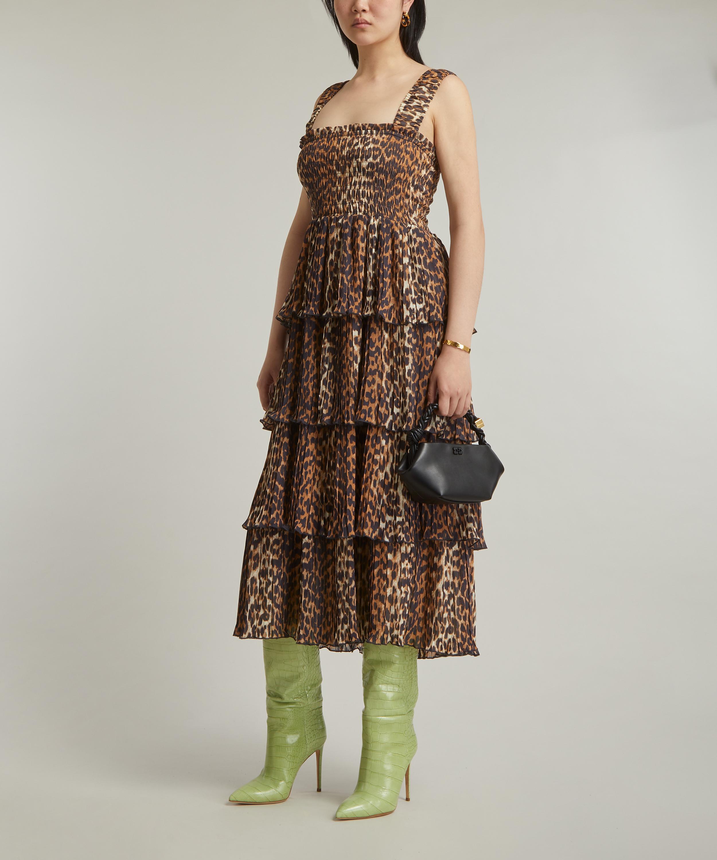 Ganni smocked leopard dress sale