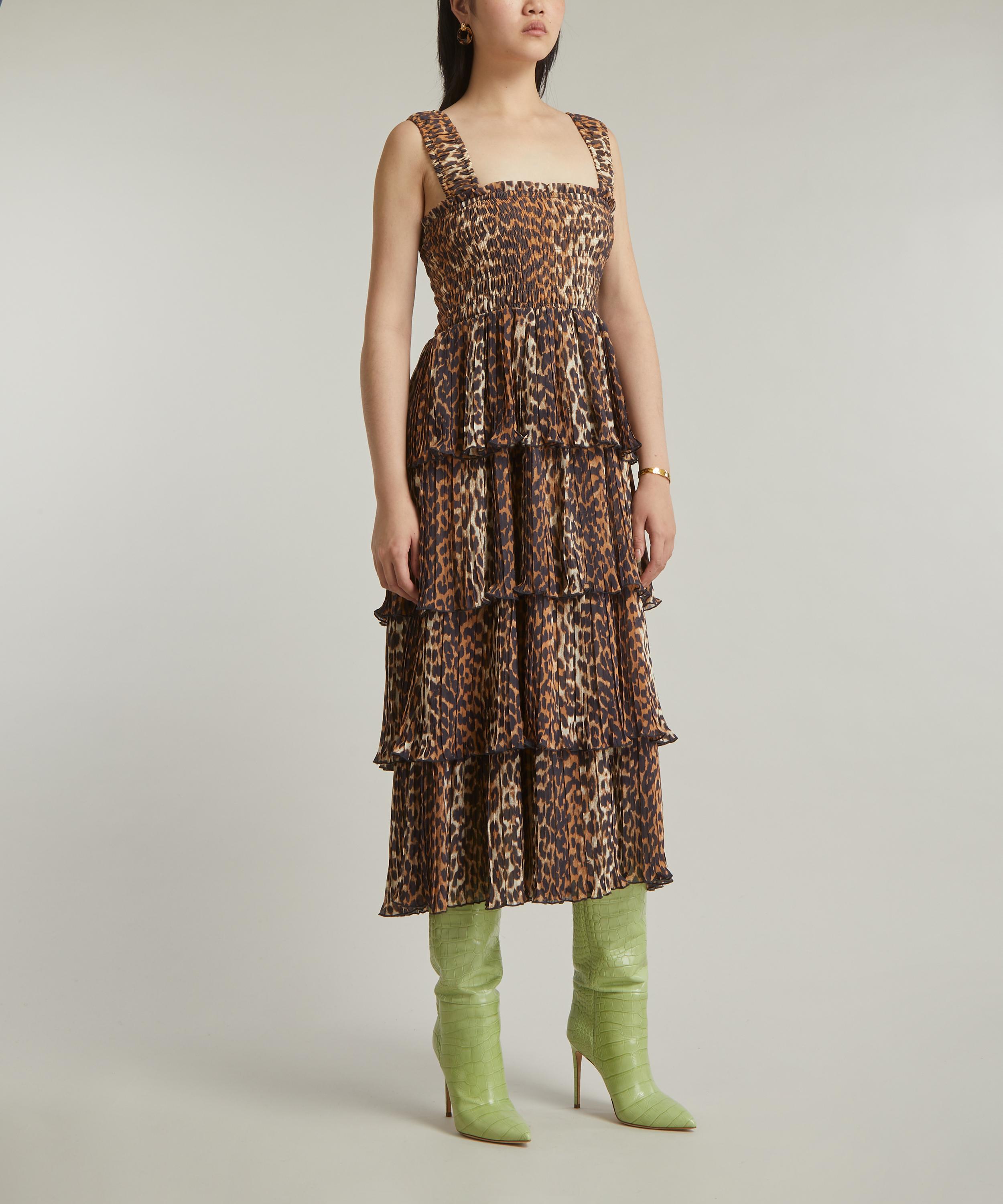 Ganni smocked leopard dress sale