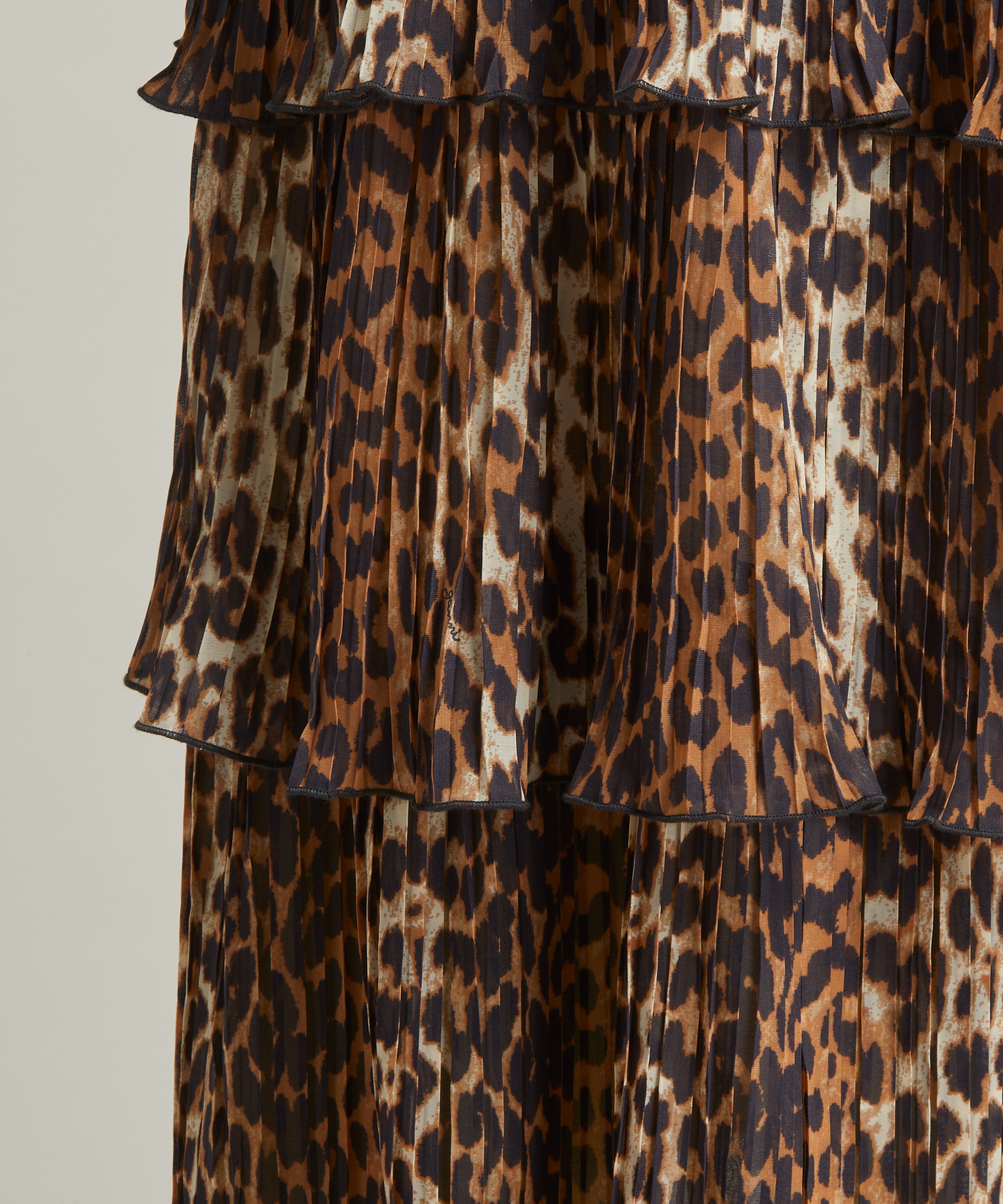 Ganni - Leopard Pleated Georgette Flounce Smock Midi Dress image number 4