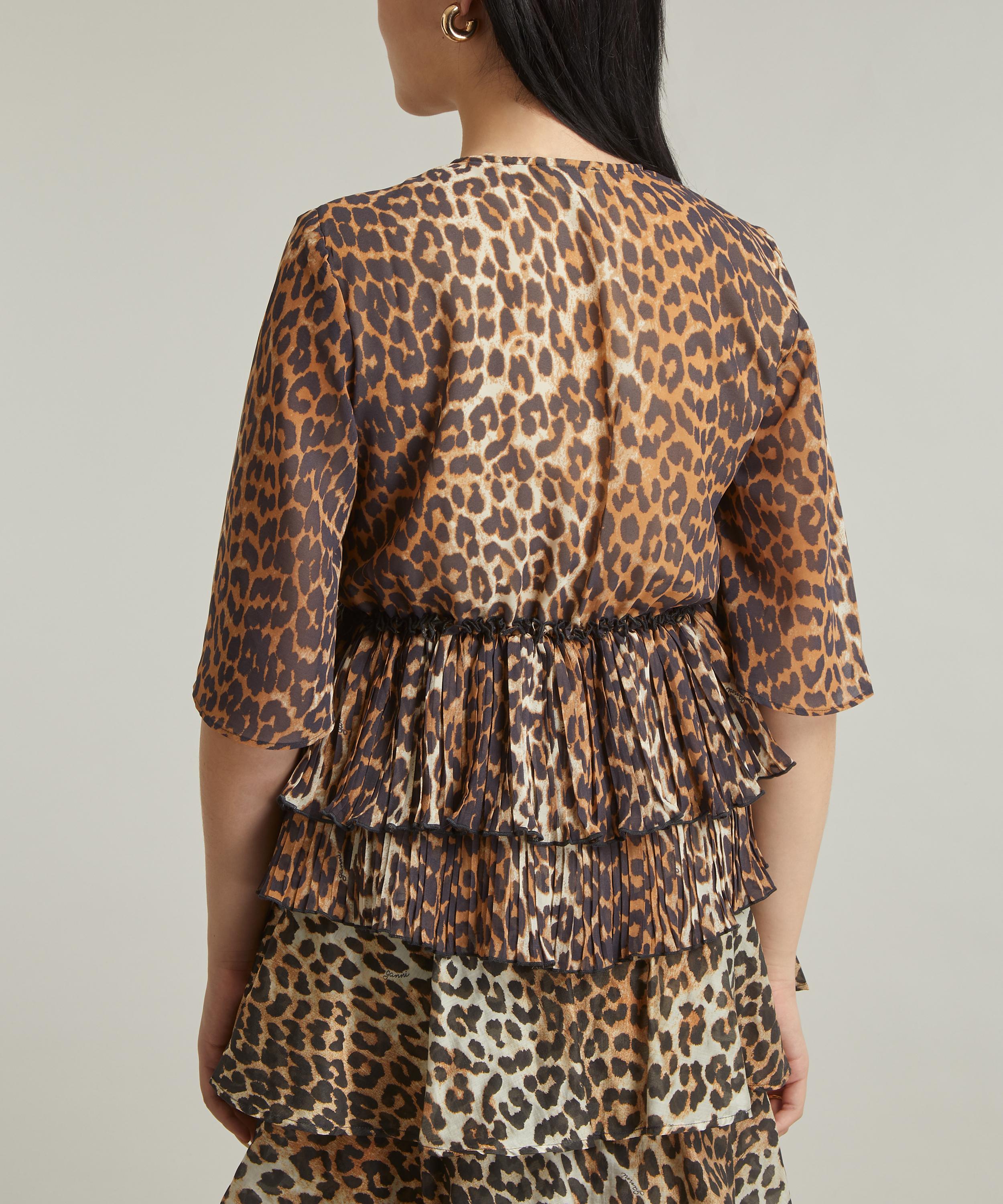 Ganni - Leopard Pleated Georgette Blouse image number 3